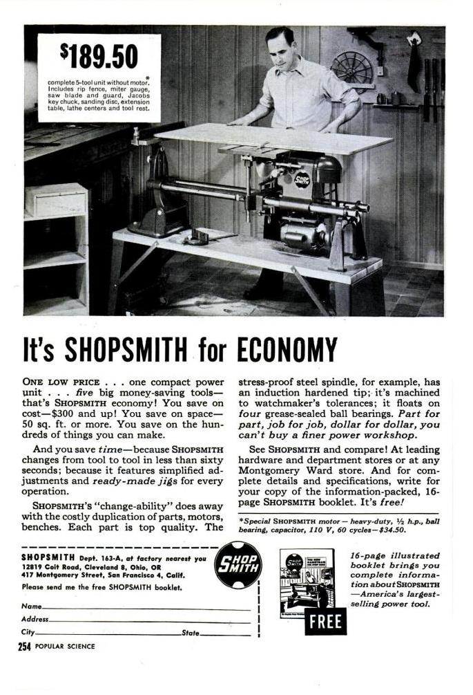 1951 Magna Shopsmith 10er Ad "It's Shopsmith for Economy" Ad 1